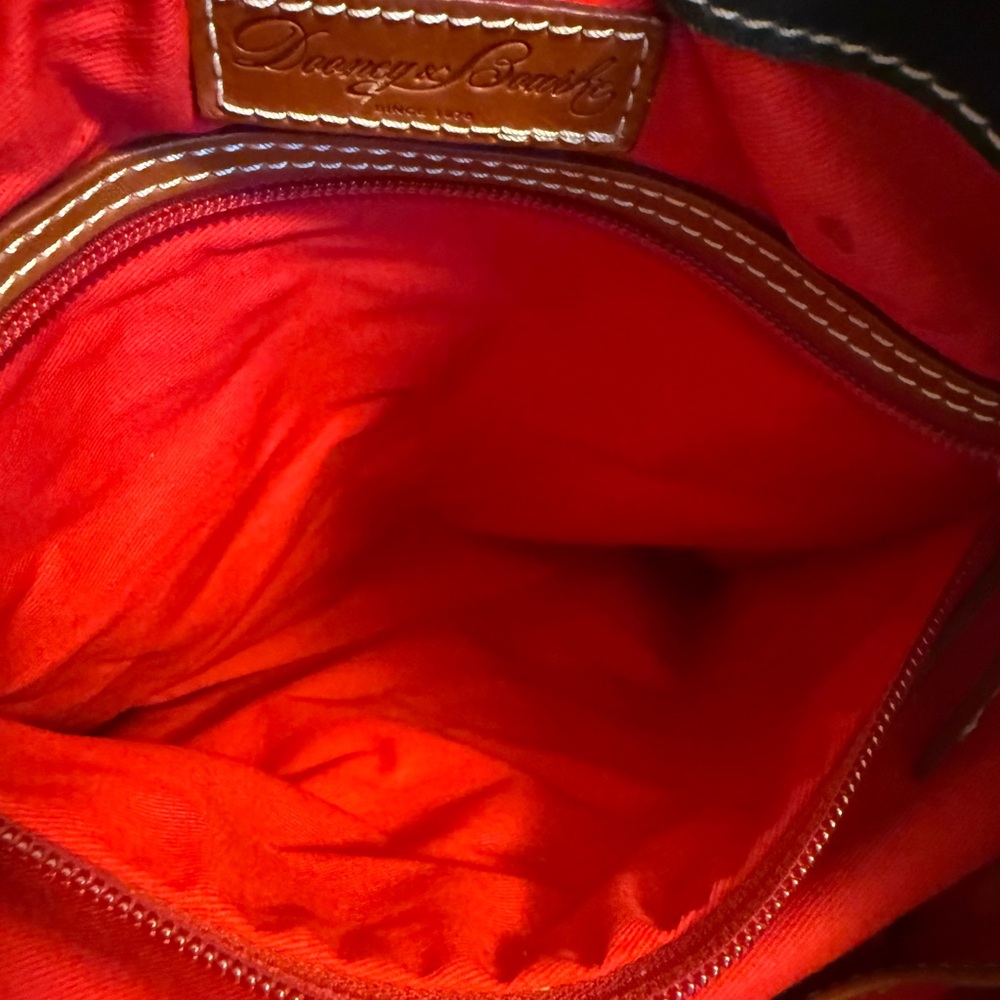 Large Dooney & Bourke Shoulder Bag - Black Suede, Leather accents, Red Interior - Picture 13 of 16